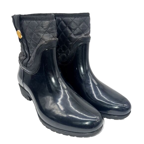 Tommy Hilfiger  Women’s Freza Black Quilted Rain Boots Size 8 - Picture 2 of 14